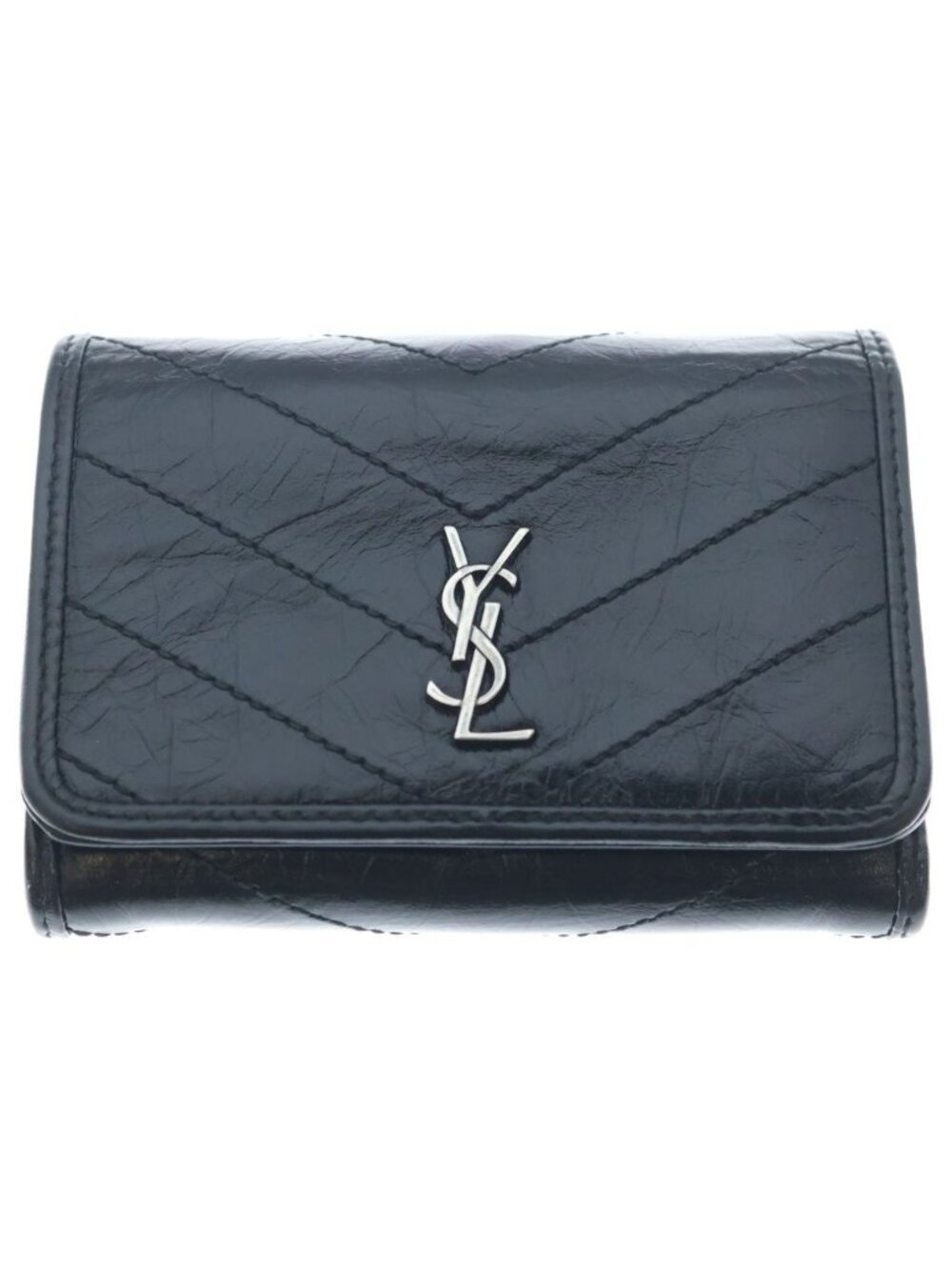 Saint Laurent Paris Cassandra Trifold Wallet Compact Coin Purse Black Leather